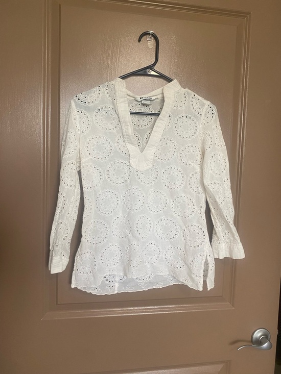 Nygard Collection Tops - Eyelet V-Neck Cotton Tunic Top - White